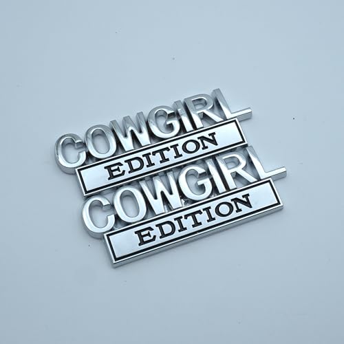 Image of 2pcs Metal Cowgirl Edition Side Rear Front Hood Trunk Emblem 3D Badge Decal Sticker Replacement for Universal Car Truck SUV (Silver Black)
