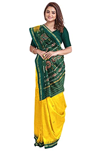 Image of Odisha Sambalpuri Handloom Ikat Women's Cotton Saree, Odisha Handloom Handmade Pure Cotton Khandua Saree, Ikkat Orissa Traditional Handloom Saree Without Blouse