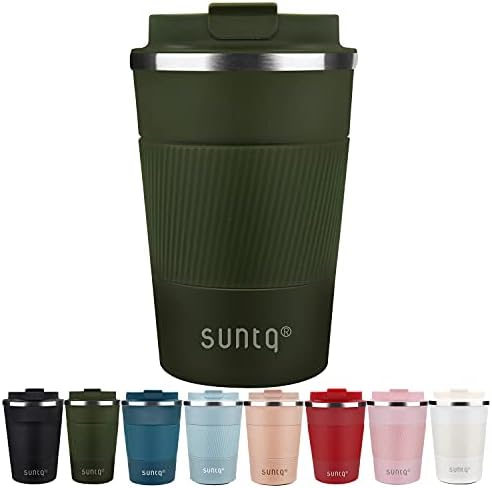 SUNTQ Reusable Coffee Cups Travel - Coffee Travel Mug with Leakproof Lid - Thermal Mug Insulated Cup - Stainless Steel Travel Cup with Rubber Grip - for Hot and Cold Drinks, 13oz/380ml Blue