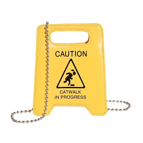 PU Creative Warning Sign Shoulder Crossbody Bag, Funny Caution Stop Sign Catwalk In Progress, Hop Metal Chain Storage Purse
