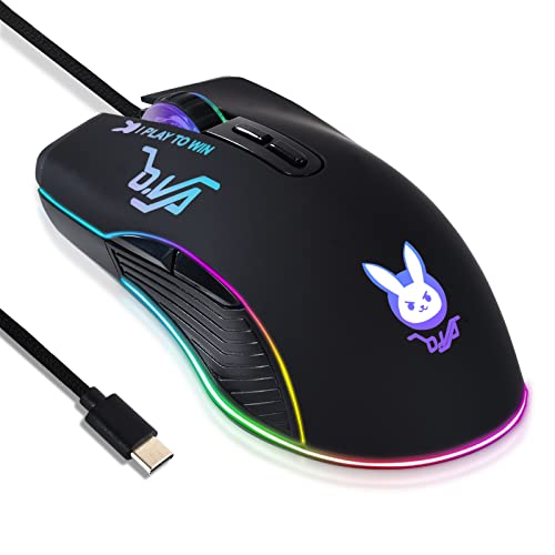 Ratón con cable silencioso SRAYG con conexión tipo C y luces coloridas para juegos de PC