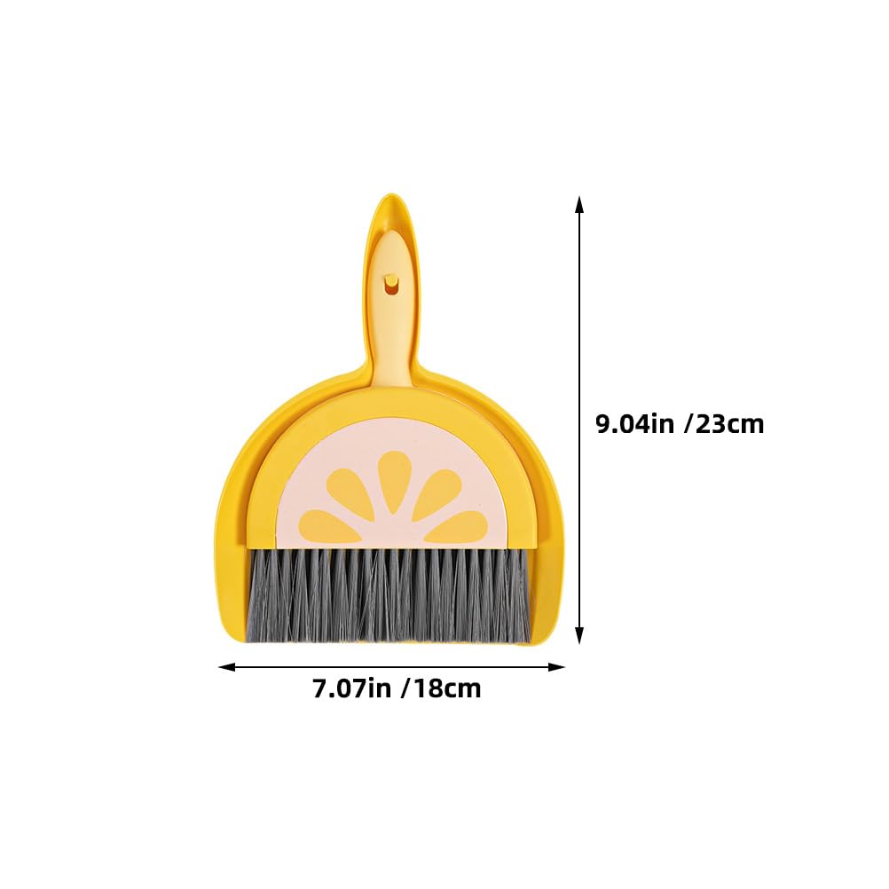 LOGOFUN 3 Sets Mini Broom and Dustpan Kit Household Fruits Theme Table Top Brush Small Sweeper Cleaning Tool for Home Office Desktop Supplies
