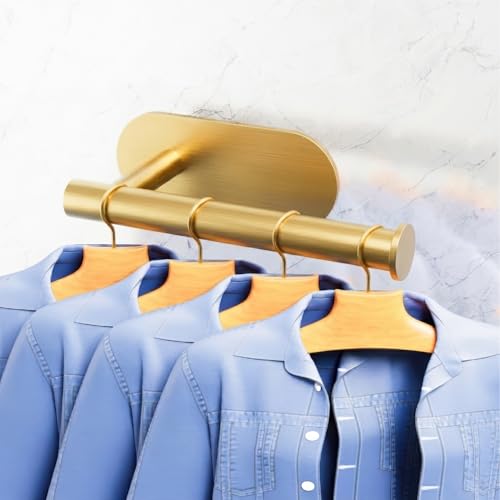 Image of MIORAH Self Adhesive Aluminum Hand Towel Holder in Bathroom | Wall Mounted Towel Hanger for Wash Basin & Bathroom Towel Hanger for Wall | Gold