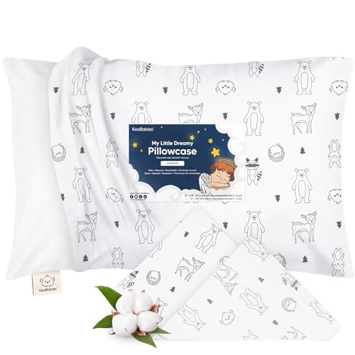 Image of KeaBabies Toddler Pillowcase 13x18 Organic Cotton Cover (KeaFriends) | Standard Toddler Pillowcase for Kids, Boys Girls, Soft, Durable Cotton Cover for Miniature Sleepy Pillow Cute Color No Pillow