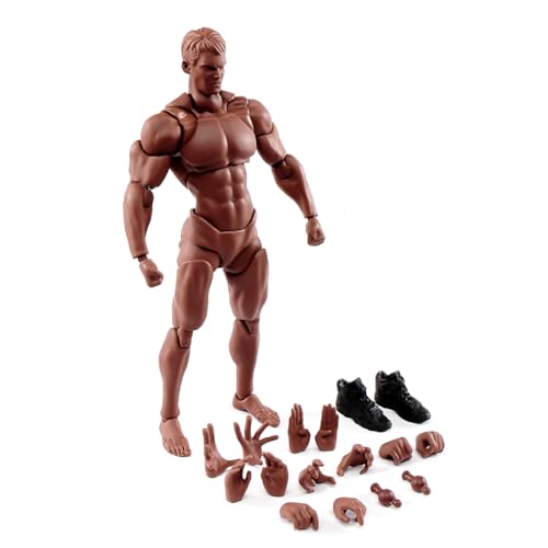 Fremego 1/12 Scale Male Action Figure,6inch Super Flexible Strong Muscular Figure Miniature Figures Body Doll with Interchangeable Hands and Accessories Collection (Black Skin)