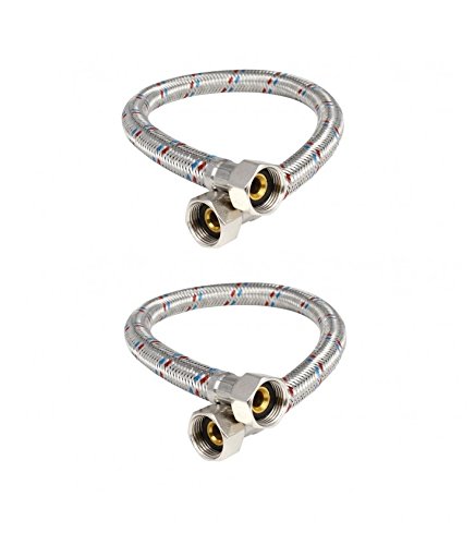 2 x Water Flexible Hose 3/8" x 3/8" Length - 500mm BSP Both Ends Stainless Steel Braided Flexi Pipe