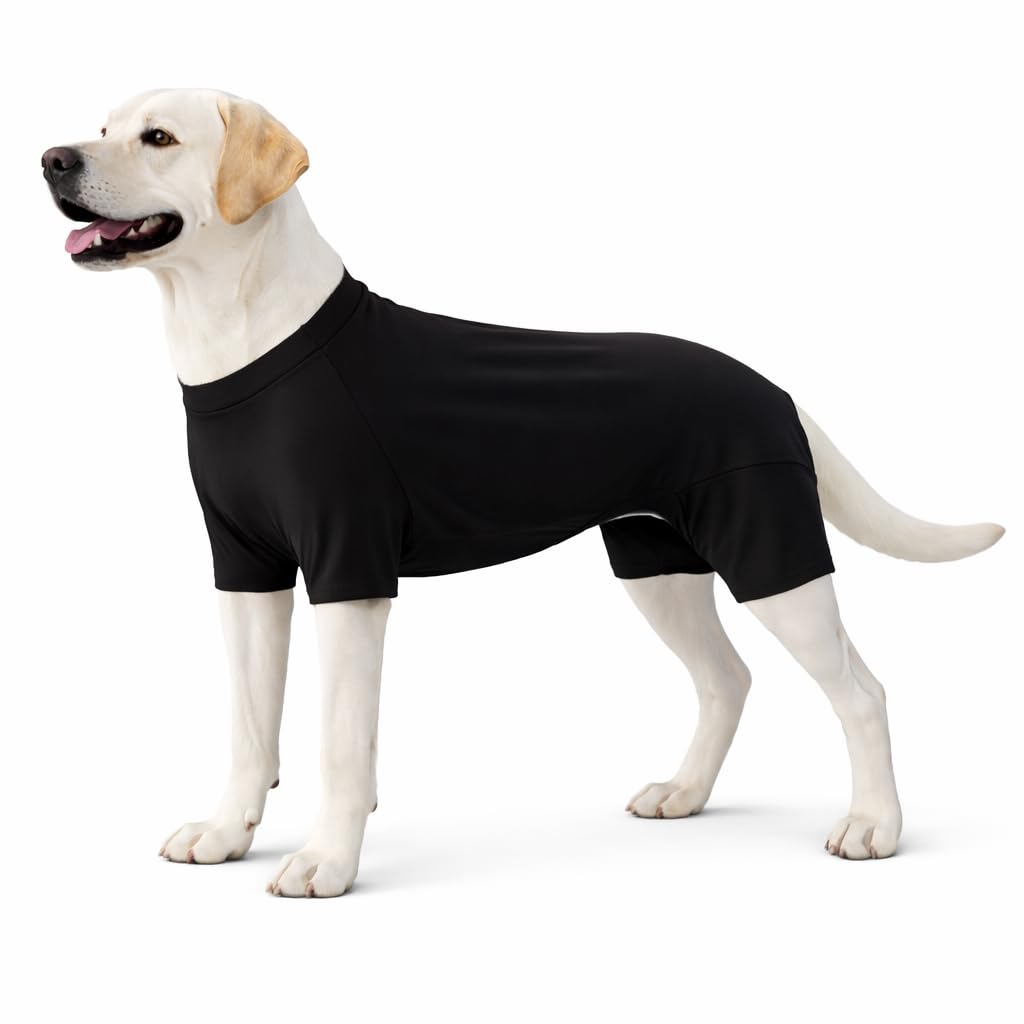 Lovelonglong Dog Full Bodysuit – Stretchy Yoga Fabric 4-Leg Dog Pajamas, Breathable & Lightweight Dog Onesie for Indoor & Outdoor, Shedding Control & Travel Wear Black 4XL