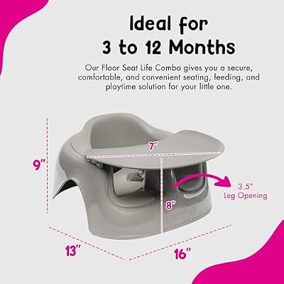 Bumbo Plastic Floor Seat Lite & Tray Combo for Babies 3 to 12 Months, Breige - Lightweight Portable Baby Chair with Large Legroom and 3-Point Harness for Feeding and Play