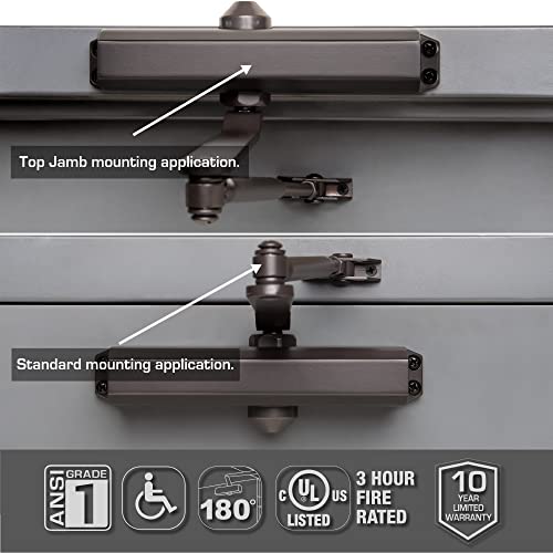 Brinks Commercial - Heavy Duty Commercial Door Closer, Bronze Finish - Adjustable From Size 1 To Size 5 With A 180-Degree Opening Range #TOP6