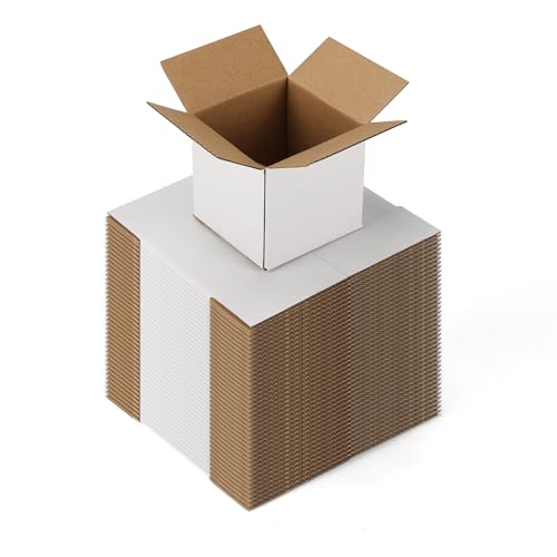 EXYGLO 50 Pack 3x3x3 Shipping Boxes for Small Business White Corrugated Cardboard Small Box for Packaging Moving Mailing and Storing