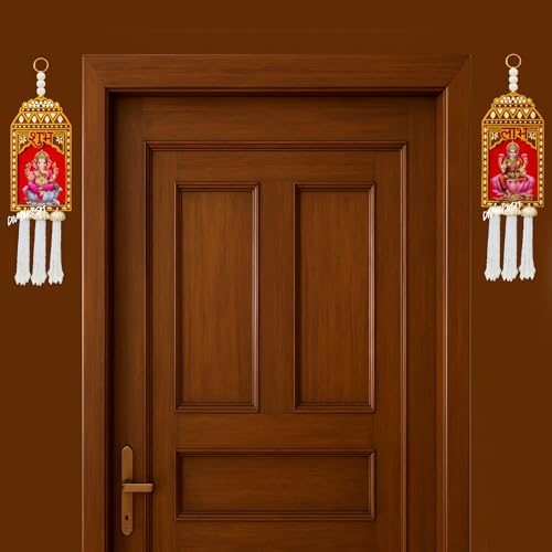 Image of Divyakosh Fabric & Beads Shubh Labh Hangings(1 Pair),Jharokha Laxmi Ganesh Ji|Festival Door Hangings for Home,Temple & Pooja|Decorative Home Decor Items,Entrance Door Decor,Multicolor