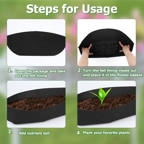 Augshy 24 Inch Planter Liners for Window Box, 2Pcs Window Basket Liners Fabric Planter Liners Hanging Flower Box Liner Felt Trough Planter Insert Non-Woven Plant Liner Replacement for Garden Planters