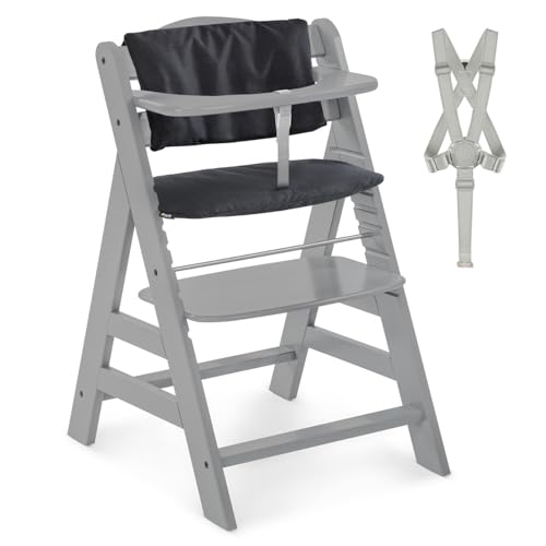 Hauck Alpha+ Wooden Highchair with Tray & Harness – Adjustable Baby High Chair - Grey