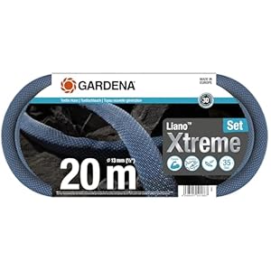 Gardena Liano Xtreme 1/2 inch, 20m set: Extremely robust textile garden hose, for indoor water taps, with PVC inner tube, lightweight, weather-resistant (18470-20)