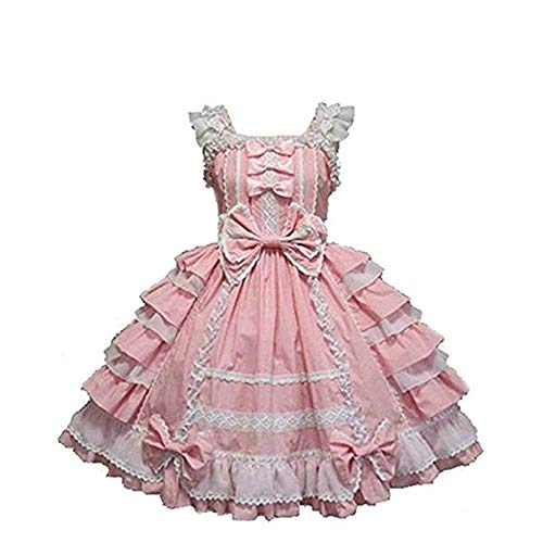Smiling Angel Girls Sweet Lolita Dress Princess Lace Court Skirts Cosplay Costumes Pink, Small #TOP4