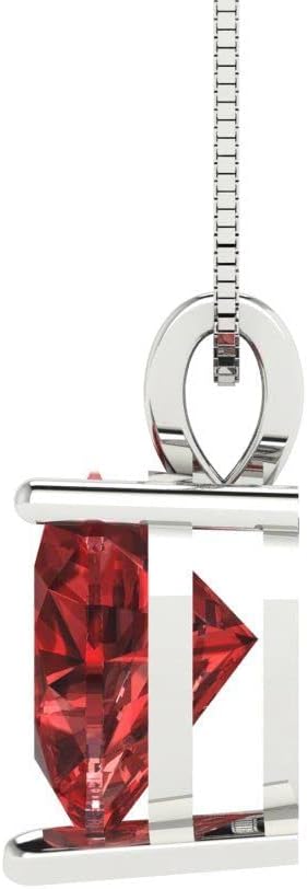 Clara Pucci 14K White Gold Plated Solitaire 16" Box-Chain Necklace - Sterling Silver 2ct Heart Cut Garnet Pendant - Image 3
