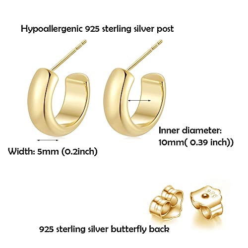 Masop Vogu Chunky Gold Hoop Earrings, 925 Sterling Silver Post Thick Open Hoop Earrings Hypoallergenic Huggie Hoop Earrings For Women #TOP1