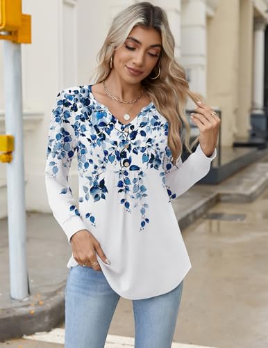 Image of Zeagoo Womens Long Sleeve Tops Fall V Neck Shirt Casual Pleated Tunic Top