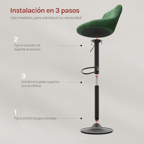 Miniatura 8 de Woltu 2x Taburete De Bar Con Respaldo Terciopelo Regulable En Altura Verde Oscuro Bh219dgn-2