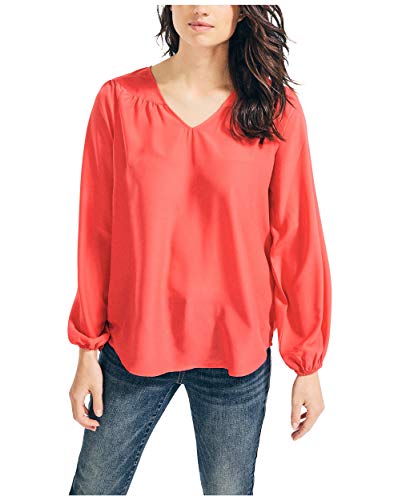 Nautica Women's Long Sleeve V-Neck Woven Shirt