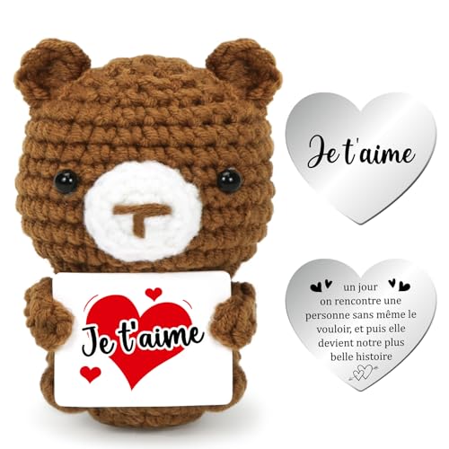 Mini Ours Je t'aime avec Carte Pièces Amour, Pocket Hug pour Femmes, Cadeau Romantique pour Couple Sa Copine Anniversaire Mariage Saint Valentin