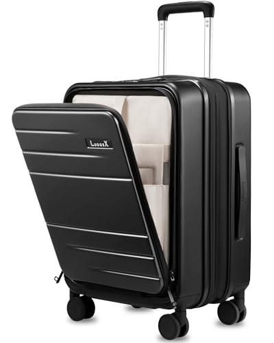 LUGGEX Carry On Luggage 22x14x9 Airline Approved, Expandable Polycarbonate Suitcase with Front Pocket (Charcoal Metallic, 20 Inch, 38L)
