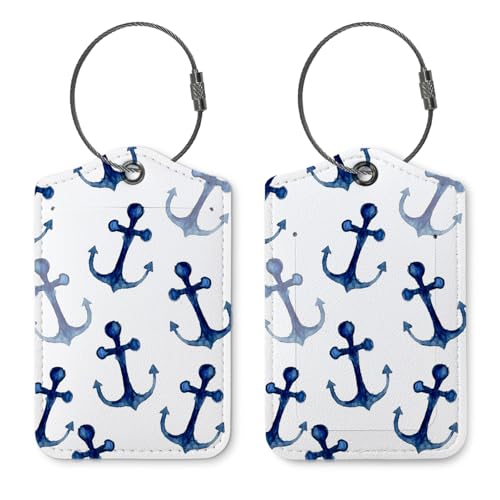 2 Pack Luggage Tag,Navy Anchor Beach Bag Tags Travel Suitcase Tags,Nautical Coastal Blue Luggage Tags Label with Steel Loop Baggage Tag,Ocean Sea Adventure Theme