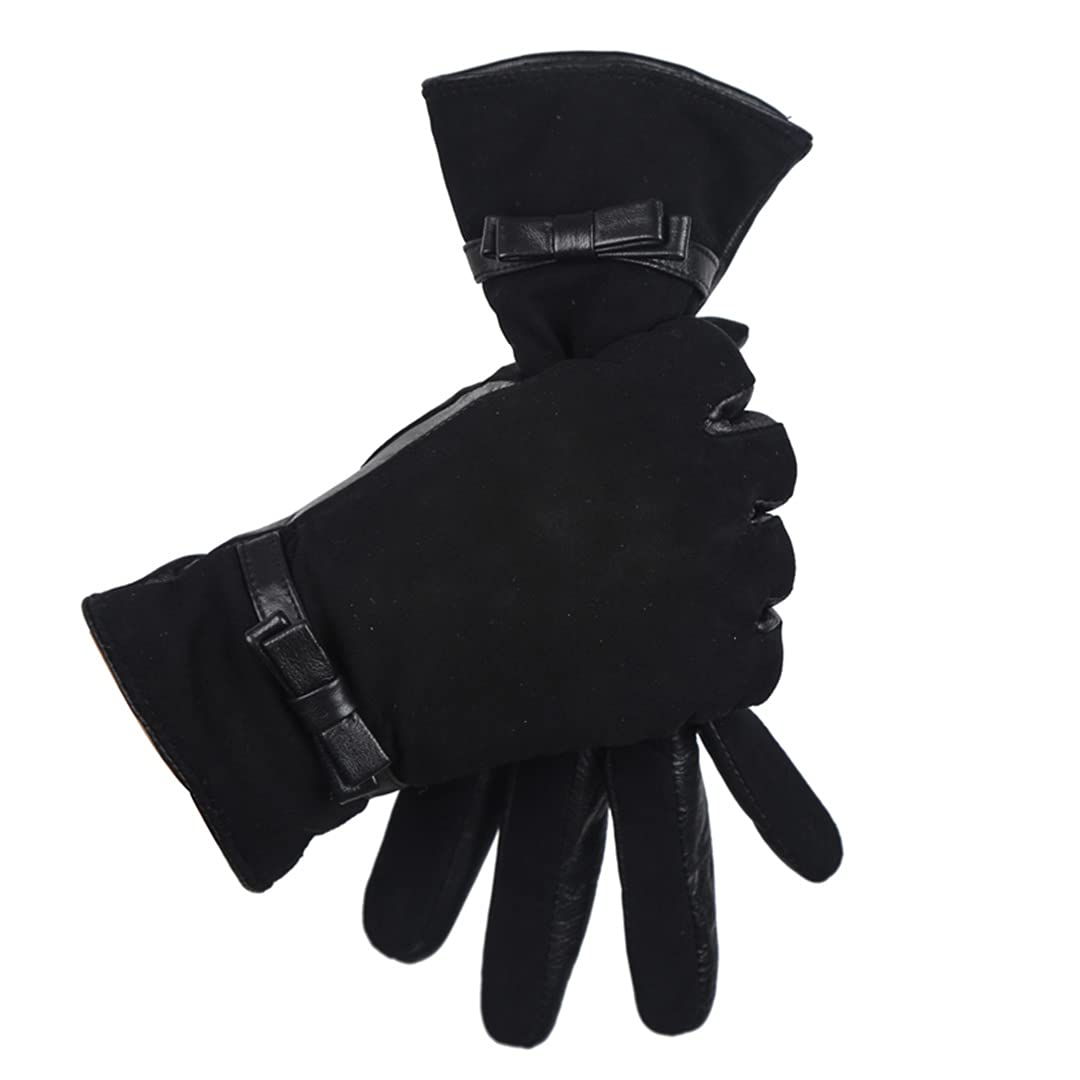 Guanti in pelle da donna con fodera in caldo pile Guanti da lavoro in pelle Guanti da guida antivento per esterni