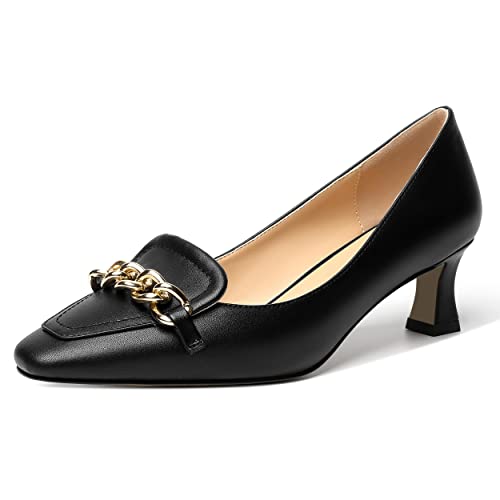 SHOWFOREST Womens Matte Slip On Square Toe Dress Wedding Metal Spool Low Heel Pumps Shoes 2 Inch