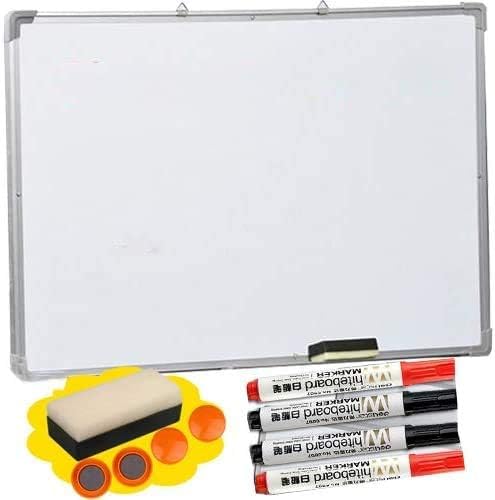 Magnetic Whiteboard 120cm x 90cm - Easy to Write & Wipe Dry, Drawing Board | Ideal for Family, Shopping List, Office, School, Notice - 4 Marker Pens, 4 Magnets & Eraser | Aluminium Trim & Pen Tray