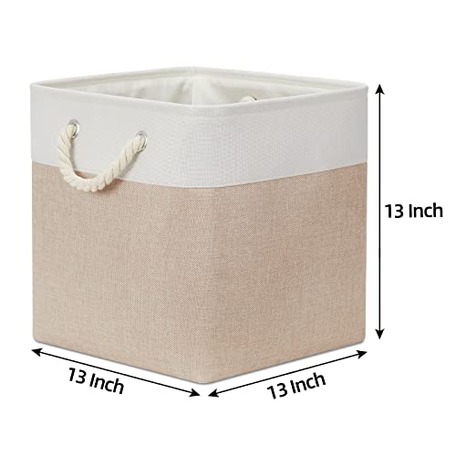 Bidtakay Fabric Storage Baskets For Organizing Beige 13 Inch Collapsible Square Baskets 3 Pack Organization Bins Large Cube Storage Bins Closet Baskets For Shelves Clothes #TOP6