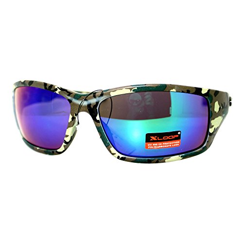 JuicyOrange Mens Xloop Sunglasses Wrap Around Rectangular Camo Print Mirror Lens