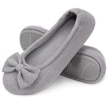 EverFoams Women's Ballerina Slippers Lightweight Comfy Memory Foam House Shoes with Stretchable Heel Design, Grey, 5/6 UK