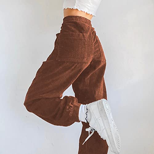 Corduroy Sweatpants Women High Waist Straight Leg Loose Fit Closed Bottom Sweatpants For Teen Girls Baggy #TOP3
