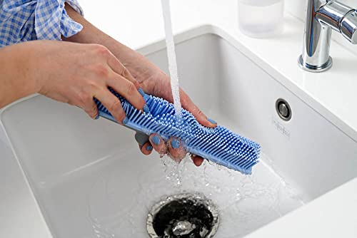 York Bacteria Stop Gummibesen mit Stiel - Ausklappbar Besen mit Verstellbarer Höhe Pflegen Sie Ihr Zuhause noch Heute - Schrubber mit Stiel, Grau Blau