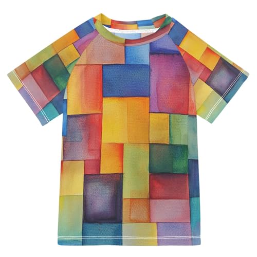 Boys Sun Shirts UV Protection Short Sleeve Rash Guard Swim Shirt Color Block Water Shirt Rashguard 4T,3