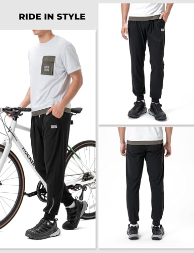 ROCKBROS Men’s Cycling Trousers Lightweight Breathable Quick-Drying Sport Cycling Pants Outdoor Pockets Reflective Jogging Pants Training Hiking MTB Running Trousers, Black L