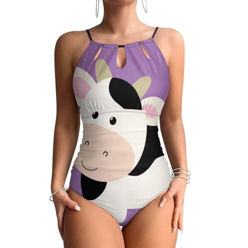 Maillot de bain une pièce femme gainant ventre plat motif vache mignon pour plage et piscine