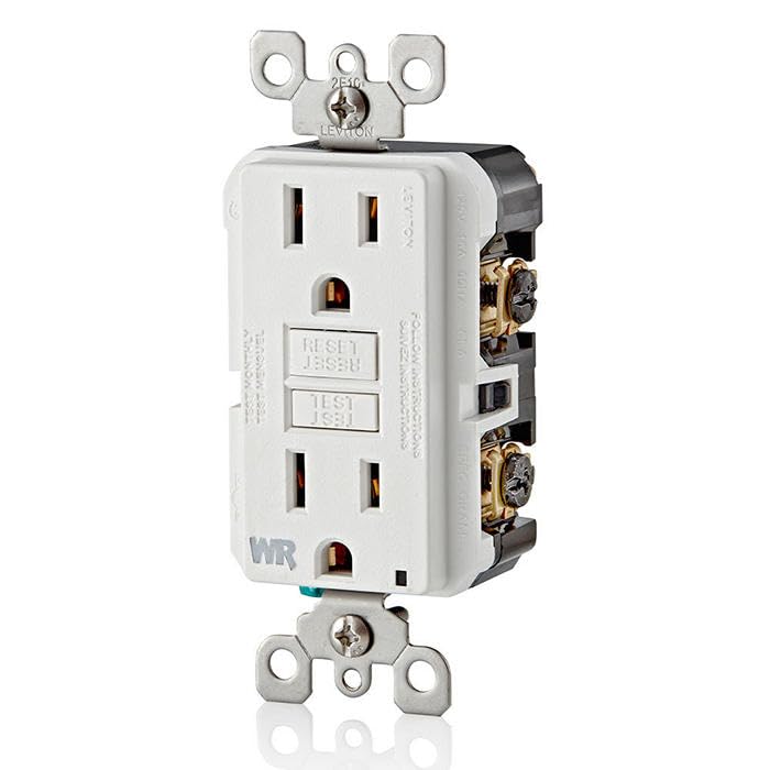 Image of Leviton GFCI Weather-Resistant Outlet, 15 Amp, Self Test, Non Tamper-Resistant with LED Indicator Light, Outdoor Locations, GFWR1-W, White