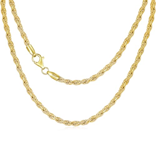 Dacc & Aya Authentic 925 Sterling Silver Diamond Cut Rope Chain 1/1.5/2/3 mm Braided Rope Twist Link Chain Necklace with Lobster Clasp Silver/14K Yellow Gold Plated 16-26 Inches