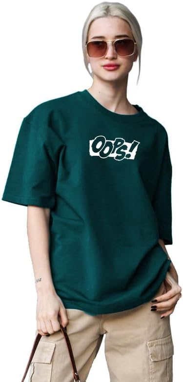 THE DUFFERSOversized Tshirt for Women Oops tees - Round Neck, Half Sleeve, Loose Fit
