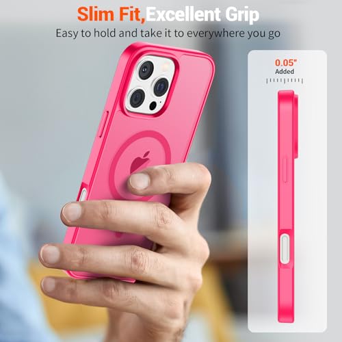 Image of SUPFINE Magnetic for iPhone 16 Pro Case (Compatible with MagSafe) (Military Grade Drop Protection) Slim Translucent Matte Shockproof with Anti-Fingerprint Phone Case,Hot Pink