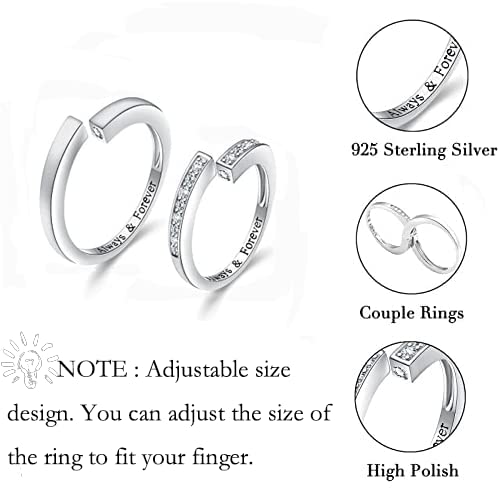 Yearace Infinity Love Couple Rings, 925 Sterling Silver Infinity Circle Matching Ring for Couples Engraved Always & Forever, Adjustable Open End Engagement Wedding Promise Ring for Him and Her