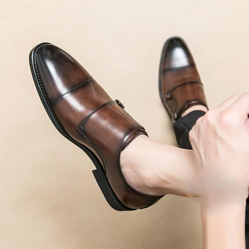 Men’s Waterproof Leather Dress Shoes Double Monk Strap Slip-On Formal Anti-Slip Plain Toe Party Shoe2