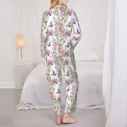 Ensemble de pyjama en maille douce imprimé oiseaux et flore haut de gamme