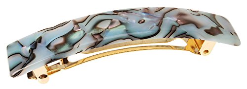 France Luxe Light Blue Hair Barrette for Thin Hair, Classic Rectangle French Barrette for Women, Lightweight and Comfortable, Strong Hold, South Sea Faux Shell