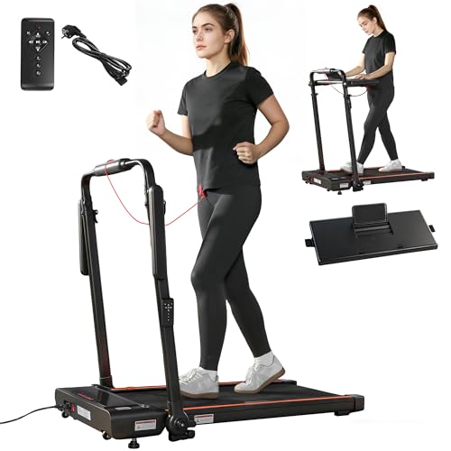 SPORTNOW Cinta de Correr Plegable 2 en 1, Andar Caminadora Eléctrica 1-12 KM/H 2.5HP con Escritorio Extraíble y Manillar Ajustable en Altura, Pantalla LED y Soporte para Móvil, para Hogar y Oficina