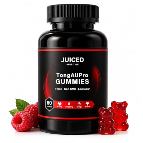TongAliGummies - 60 Gummies Raspberry Flavour - with Added Tribulus Terrestris - 200:1 TongAliRoot High Strength Plant Extract - Gummies for Energy and Vitality