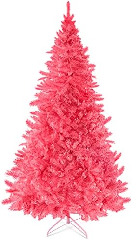 Prextex 6 Feet Pink Christmas Tree - Premium Artificial Spruce Hinged Pink Christmas Tree Lightweight and Easy to Assemble with Christmas Tree Metal Stand 1200 Tips