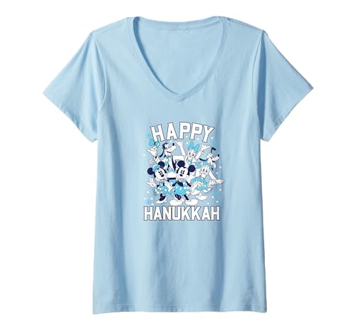 T-shirt Hanouka Mickey Disney col v femme pour repas de fête